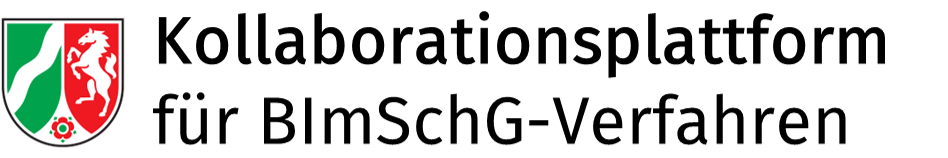 Wappen des Landes NRW + Schriftzug "Kollaborationsplattform für BImSchG-Verfahren" 